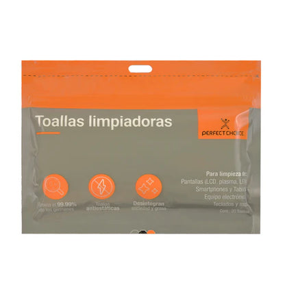 Toallas Limpiadoras Antiestaticas Para Pantallas Y Monitores Perfect Choice 20 Piezas