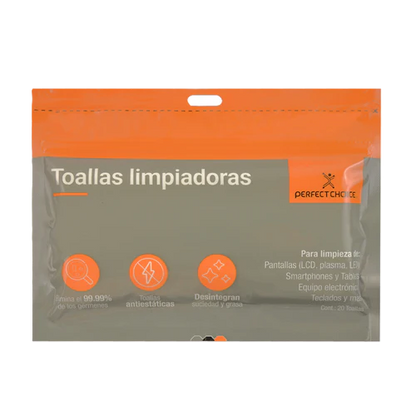 Toallas Limpiadoras Antiestaticas Para Pantallas Y Monitores Perfect Choice 20 Piezas