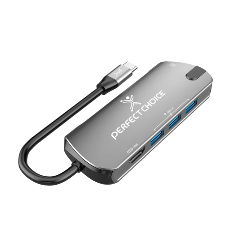 Adaptador Hub Conector Usb Tipo C Con 3 Puertos Usb A Hembra / 1 Hdmi Perfect Choice - Gris
