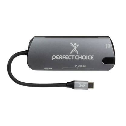 Adaptador Hub Conector Usb Tipo C Con 3 Puertos Usb A Hembra / 1 Hdmi Perfect Choice - Gris