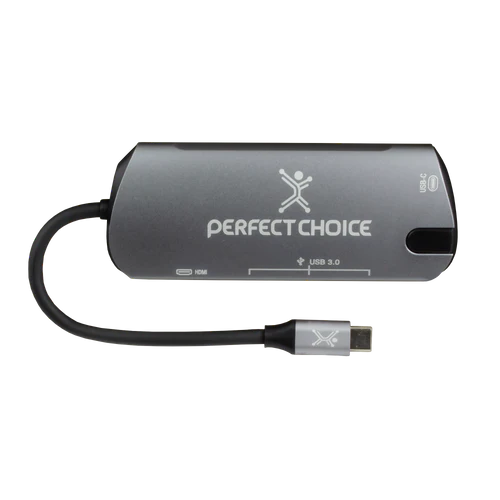 Adaptador Hub Conector Usb Tipo C Con 3 Puertos Usb A Hembra / 1 Hdmi Perfect Choice - Gris