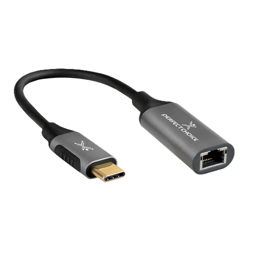 Adaptador Usb Tipo C A Ethernet Rj45 Hasta 1000 Mbps Perfect Choice - Gris