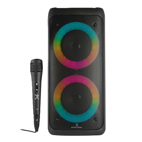 Bocina Inalambrica Bluetooth Portatil Con Microfono Recargable Luz Rgb Doble Bocina 4 Pulgadas Perfect Choice Festa Ultimate - Negro