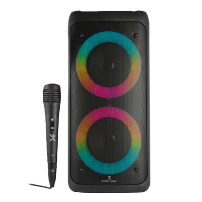 Bocina Inalambrica Bluetooth Portatil Con Microfono Recargable Luz Rgb Doble Bocina 4 Pulgadas Perfect Choice Festa Ultimate - Negro