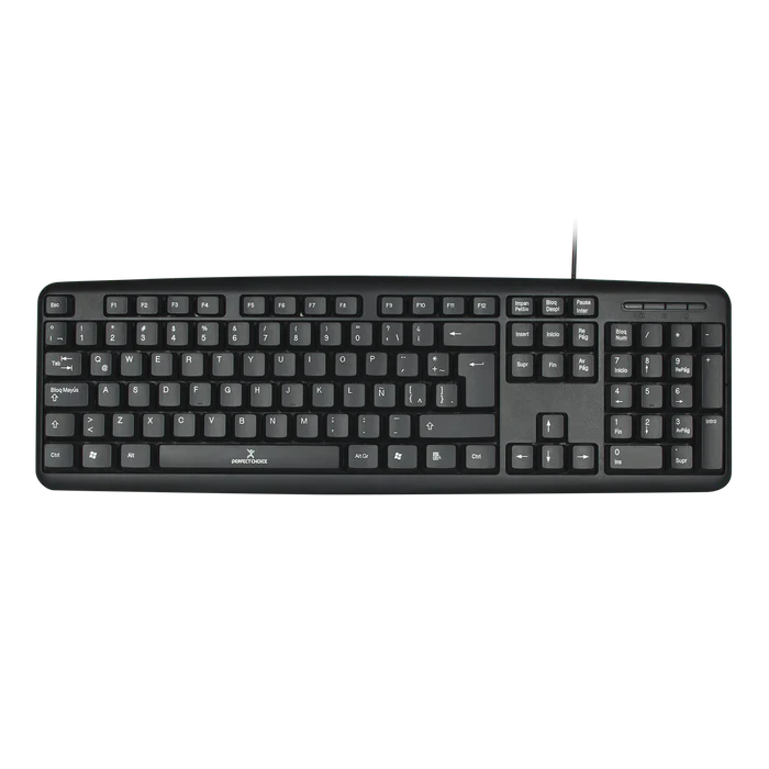 Teclado Alambrico Resistente A Salpicaduras Y Derrames Teclas De Membrana Conector Usb Perfect Choice - Negro