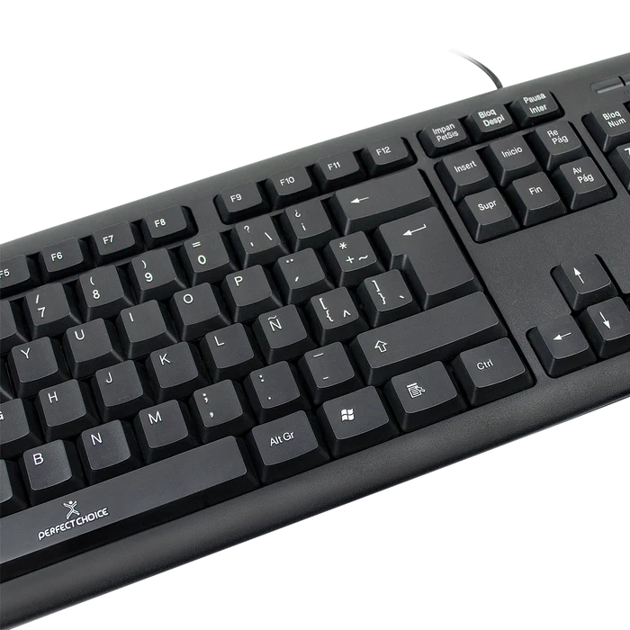 Teclado Alambrico Resistente A Salpicaduras Y Derrames Teclas De Membrana Conector Usb Perfect Choice - Negro