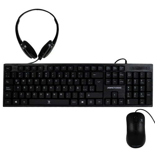 Kit Teclado / Mouse / Diadema Con Microfono Integrado Alambricos Conector Usb / 3.5mm Perfect Choice - Negro