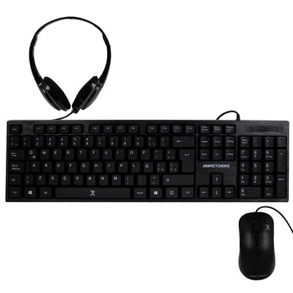Kit Teclado / Mouse / Diadema Con Microfono Integrado Alambricos Conector Usb / 3.5mm Perfect Choice - Negro