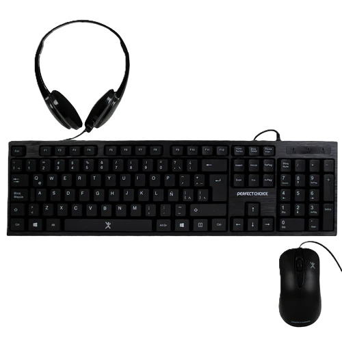 Kit Teclado / Mouse / Diadema Con Microfono Integrado Alambricos Conector Usb / 3.5mm Perfect Choice - Negro