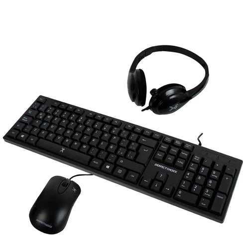 Kit Teclado / Mouse / Diadema Con Microfono Integrado Alambricos Conector Usb / 3.5mm Perfect Choice - Negro