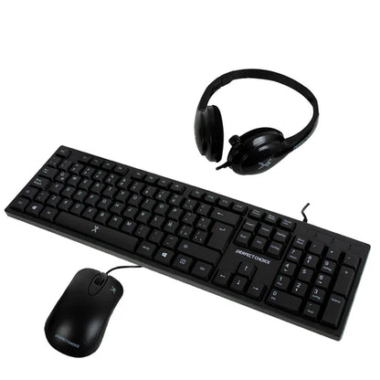 Kit Teclado / Mouse / Diadema Con Microfono Integrado Alambricos Conector Usb / 3.5mm Perfect Choice - Negro