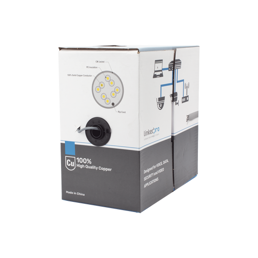 Bobina de cable de 305 m, ( 1000 ft ), Cat5e, alto desempeño, de color Gris, UL, para aplicaciones en video vigilancia, redes de datos. Uso Interior