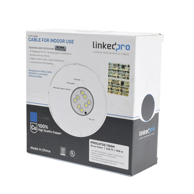Cable Cat5e De Alto Rendimiento, Con Certificaciones Etl, Ul, Color Gris, De 100 Metros (328 Pies) Para Aplicaciones En Cctv, Redes De Datos. Uso Interior.