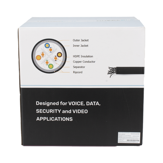 Bobina de Cable UTP 305 m, Cat6 Con DOBLE FORRO, para Exterior, CLIMAS EXTREMOS, Color Negro