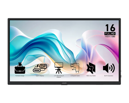 Monitor Profesional Portable Msi Pro Mp165 E6 /16 Fhd / 60 Hz/1xhdmi / 2 Tipo C