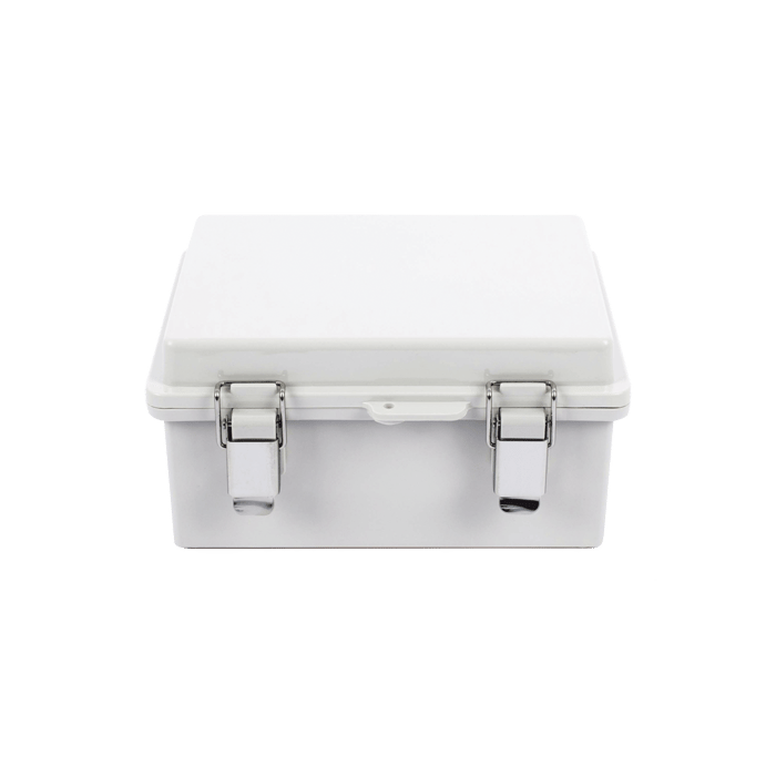 Gabinete de Plástico ABS, Uso en Intemperie IP66 (170 x 220 x 110 mm) Cierre por broche Inoxidable y Permite Cerrado con Candado y Llave (Perno 5mm) No Incluido