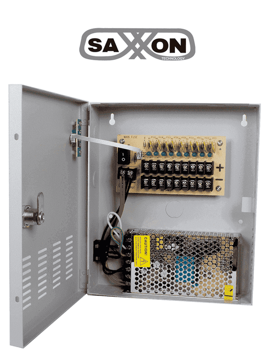 Fuente De Poder Saxxon Regulada/ 12v/ 10 Amperes/ Distribuidor Para 9 Camaras