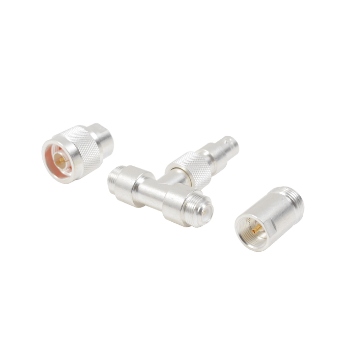 Adaptador UNIDAPT en T capacitiva, muestreador de BNC Hembra a 2 UNIDAPTs: N Macho y N Hembra.