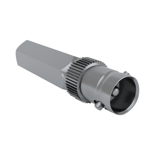 Conector BNC Hembra Roscable por Giro para Cable Coaxial RG-58/U, Níquel/ Plata/ Delrin.