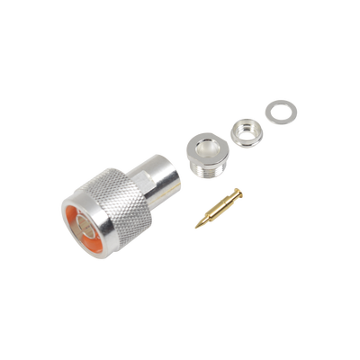 Conector N Macho De Rosca Para Cables Rg-8/x, Lmr-240, Belden 9258, Plata / Oro / Teflón.