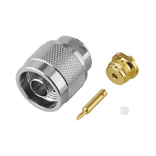 Conector N Macho, Soldable Directo en Cable Semi-Rígido de 0.085", Cables el Grupo SR1, Níquel/ Oro/ Teflón.???