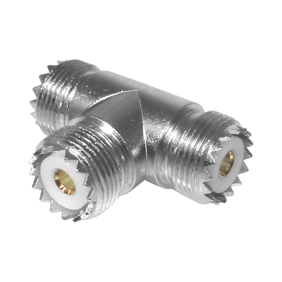 Adaptador En Forma T, De Conector Uhf Hembra (so-239) A Doble Conector Uhf Hembra, Níquel/ Plata/ Delrin.