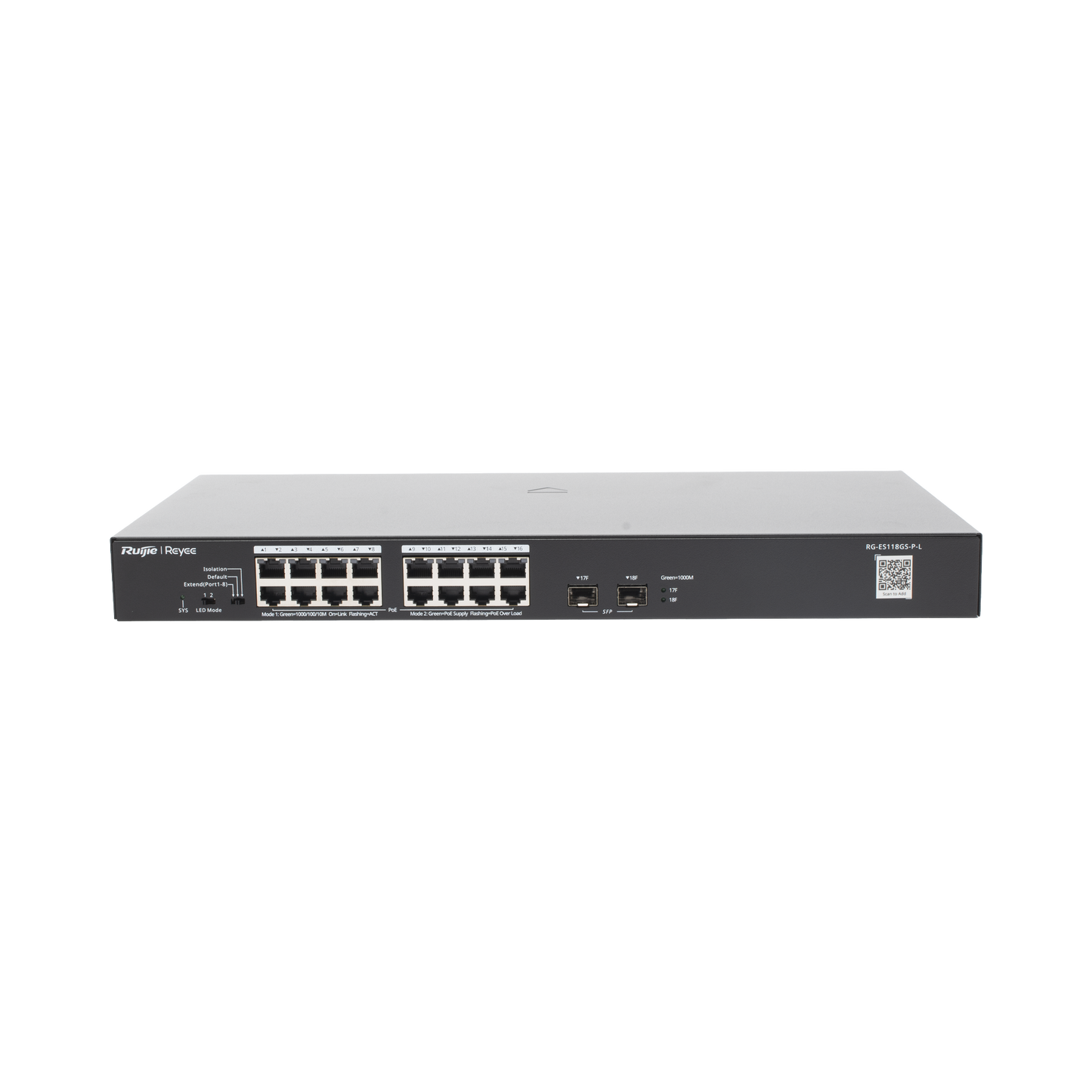 Switch PoE+ No Administrable con 18 Puertos Gigabit y 2 Uplinks Gigabit hasta 247 Watts