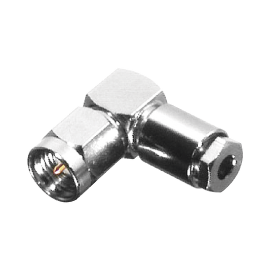 Conector SMA Macho en Ángulo Recto, de Rosca para RG-174/U, Grupo B, Níquel/ Oro/ Teflón.???
