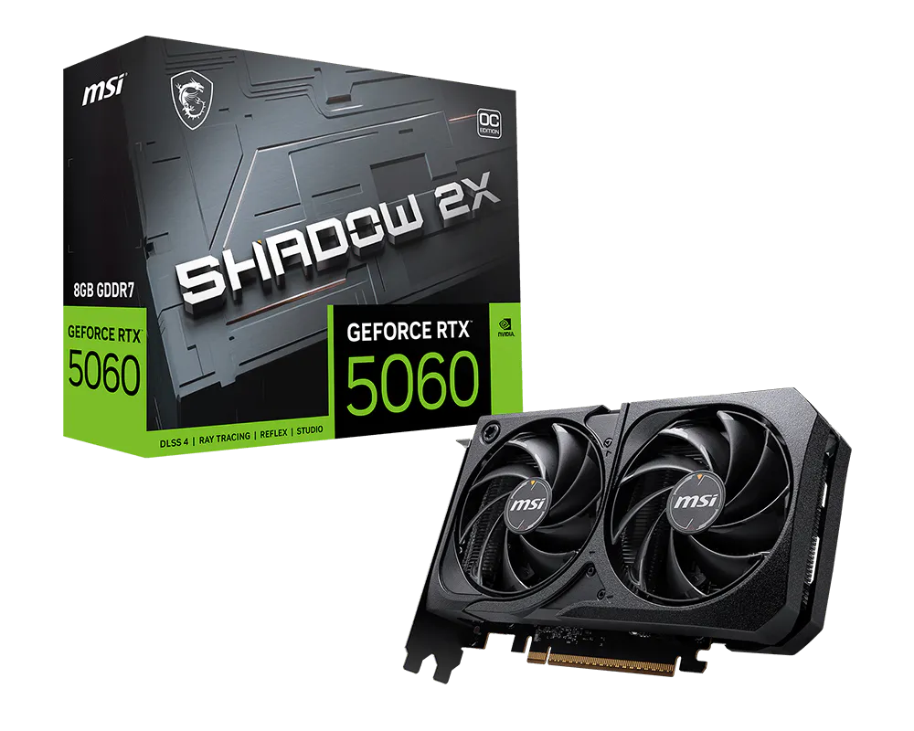 Tarjeta De Video Msi Gefiorce Rtx 5060 8g Shadow 2x Oc Pcie4 X 8/8gb/gddr6/estandar/1hdmi/1xdp/dl-dvi-d X 1gama Media /gamer