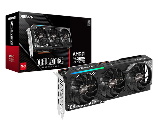 Tarjeta De Video Asrock Amd Radeon Rx 9070 Challenger/16gb Gddr6/pcie 5.0 X 16/256 Bits/20 Gbps/triple Fan Con Indicador Led/1 Hdmi 2.1/3 Displayport 2.1/resolución Máxima 7680 X 4320