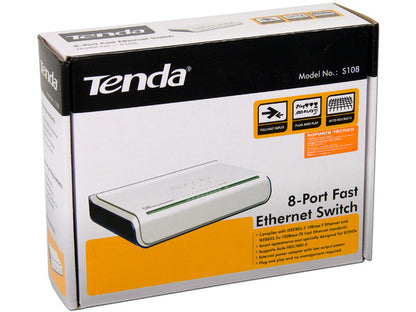 Switch Tenda S108, 8 Puertos 10/100 Escritorio Velocidad De Transmision De Hasta 200 Mbps Fast Ethernet