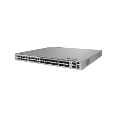 Switch Empresarial Core Híbrido Administrable Capa 3 / 24 puertos 10/100/1000 mbps / 16 Puertos SFP+ 10GE / 8 Puertos 25GE SFP28  / 2 Puertos 40/100GE QSFP28  / iStack / Ruteo Dinamico (RIP, OSPF, IS-IS y BGP) / Fuente redundante / Nube Gratis