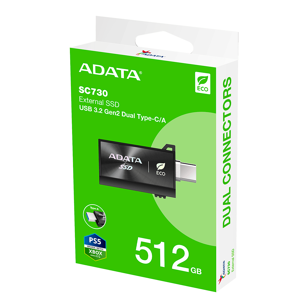 Unidad De Estado Solido Ssd Externo Adata Sc730 512gb Portatil Usb 3.2 Gen 2 Tipo C Windows Mac Android Linux Color Negro Sc730-512g-cacti