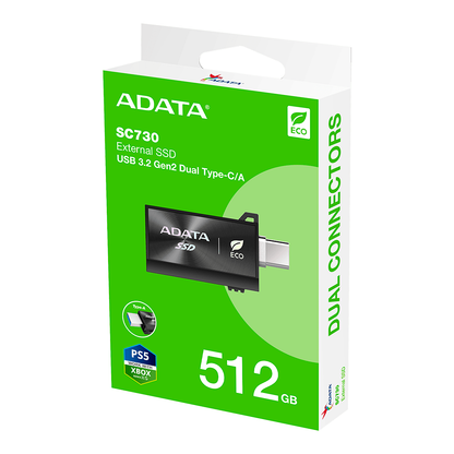 Unidad De Estado Solido Ssd Externo Adata Sc730 512gb Portatil Usb 3.2 Gen 2 Tipo C Windows Mac Android Linux Color Negro Sc730-512g-cacti