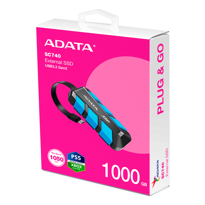 Unidad De Estado Solido Ssd Externo Adata Sc740 1000gb Portatil Usb 3.2 Gen 2 Tipo C Windows Mac Android Ps5 Xbox X S Color Azul Sc740-1000g-cbu