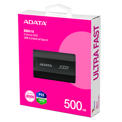 Unidad De Estado Solido Ssd Externo Adata Sd810 500gb Portatil Usb 3.2 Usb Tipo C Windows Mac Android Ps5 Xbox Series X S Color Negro (sd810-500g-cbk)