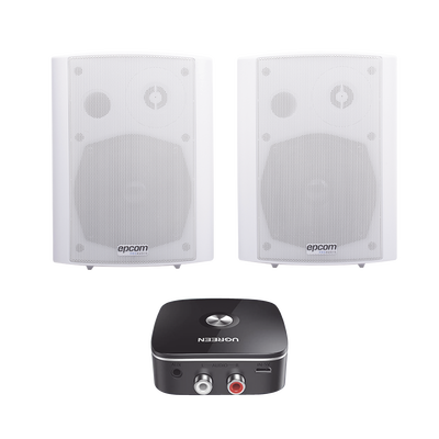 Kit  Altavoces + Modulo Receptor Bt | Montaje En Pared | 2x20w Rms | Material Abs Y Reja Metálica | Bracket De Metal | Color Blanco