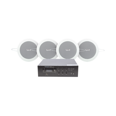 Kit De Amplificador De 120w Para Escritorio | 4 Altavoces De Plafón De 4in | 3 - 6w | Sistema 70/100v