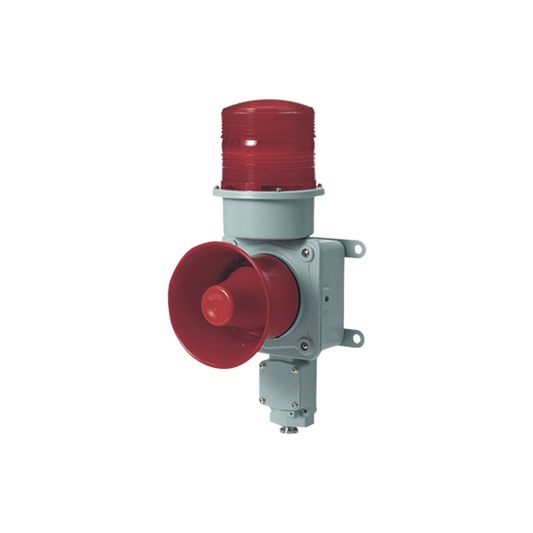 Combinación de baliza LED color roja con sirena electrónica para aplicaciones de la industria pesada  máx.120 dB a 120 VCA