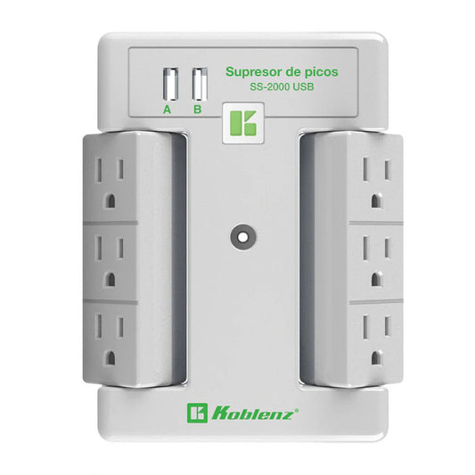 Supresor De Picos Koblenz Ss-2000-usb, 2000 Joules, 6 Contactos Giratorios, 2 Puertos Usb, DiseÑo Tv De Pared. 3 AÑos De GarantÍa. Sku 00-5348-00-8