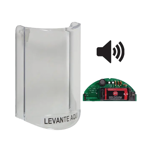 Cubierta Protectora De Policarbonato, Súper Resistente, Con Sonido, Texto En Español, Para Botones Multiusos Serie Stopper® Station De STI