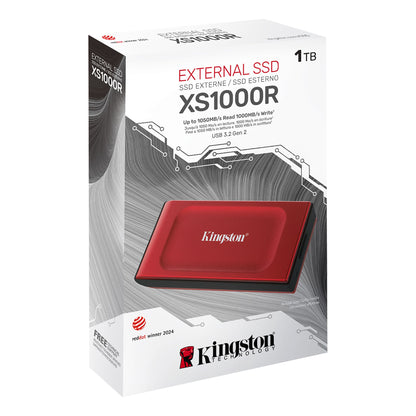 Unidad De Estado Solido Kingston Externo Xs1000 1tb Usb 3.2 Gen 2 Lect.1050/escrit.1000 Mb/s Conector Tipo A Tipo C Sxs1000r/1000g