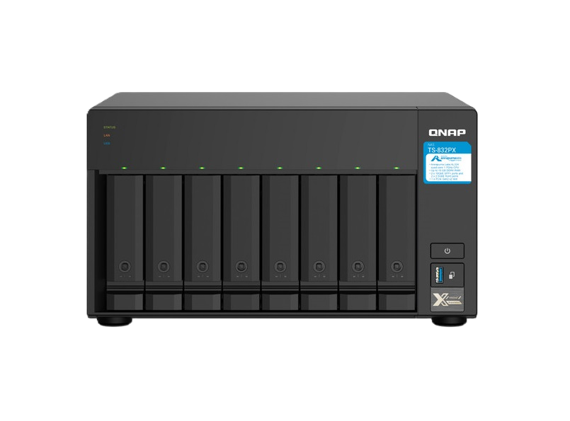 Nas Qnap Ts-832px-4g/ 8 Bahias Sata Hdd De 3,5/ Nucleo Cuadruple 1.7ghz/4gb Ddr4 Sodimm Ampliable A 16gb/2 Pto 2,5 Gbe /2 Pto 10 Gbe /usb 3.2 X3/ Hotswap/ No Incluye Discos/ Hasta 144tb