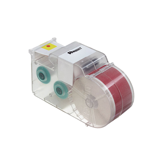 Casete de Etiquetas de Vinilo de Cinta Continua, Color Blanco Sobre Rojo, Uso Interior/Exterior, 25.4 mm de Ancho x 7.6 Metros de largo