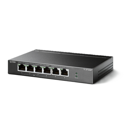 Switch PoE no Administrable de escritorio / 6 puertos 10/100 Mbps / 4 puertos PoE af/at / Presupuesto 67 W / Modo Extensor hasta 250 m / Calidad video prioritaria