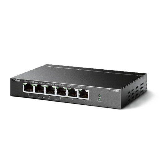 Switch PoE no Administrable de escritorio / 6 puertos 10/100 Mbps / 4 puertos PoE af/at / Presupuesto 67 W / Modo Extensor hasta 250 m / Calidad video prioritaria