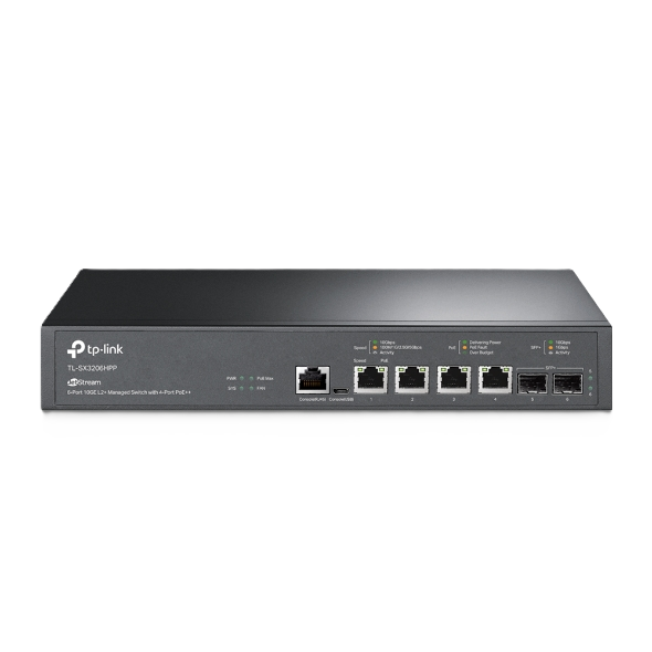 Switch L2+ Poe++ Omada 6 Puertos 10g / 4 Puertos 802.3 Af/at/bt  Multi-gigabit  1g, 2.5g, 5g, 10g / 2 Puertos Sfp+ 10g / Multicast Igmp / Adminstración Centralizada Omada O Stand-alone / Presupuesto Poe 200w / Montaje Rack-escritorio