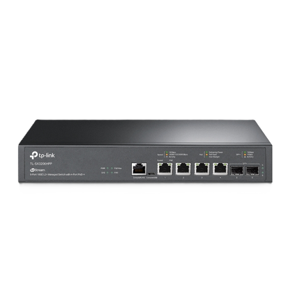 Switch L2+ Poe++ Omada 6 Puertos 10g / 4 Puertos 802.3 Af/at/bt  Multi-gigabit  1g, 2.5g, 5g, 10g / 2 Puertos Sfp+ 10g / Multicast Igmp / Adminstración Centralizada Omada O Stand-alone / Presupuesto Poe 200w / Montaje Rack-escritorio