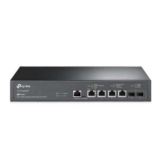 Switch L2+ Poe++ Omada 6 Puertos 10g / 4 Puertos 802.3 Af/at/bt  Multi-gigabit  1g, 2.5g, 5g, 10g / 2 Puertos Sfp+ 10g / Multicast Igmp / Adminstración Centralizada Omada O Stand-alone / Presupuesto Poe 200w / Montaje Rack-escritorio