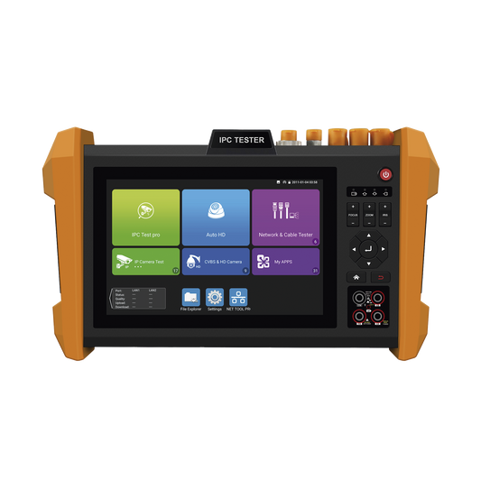 Probador de Vídeo con Pantalla LCD de 7" para IP ONVIF / 8MP TVI + 8MP CVI + 8MP AHD + SDI/EX???SDI + Multímetro + Cable TDR / Prueba de Red de Fibra Óptica + Medidor de Distancia Laser + Cámara Integrada